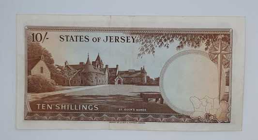 1963 States of Jersey, Channel Islands - 10 (Ten) Jersey Shillings Banknote Serial No. A 213844 P-7a