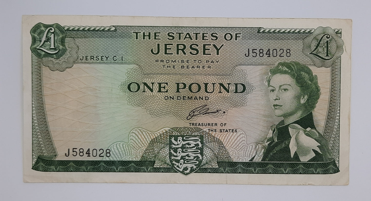 1963 States of Jersey, Channel Islands - 1 (One) Jersey Pound Banknote Serial No. J 584028 P-8