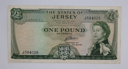 1963 States of Jersey, Channel Islands - 1 (One) Jersey Pound Banknote Serial No. J 584028 P-8