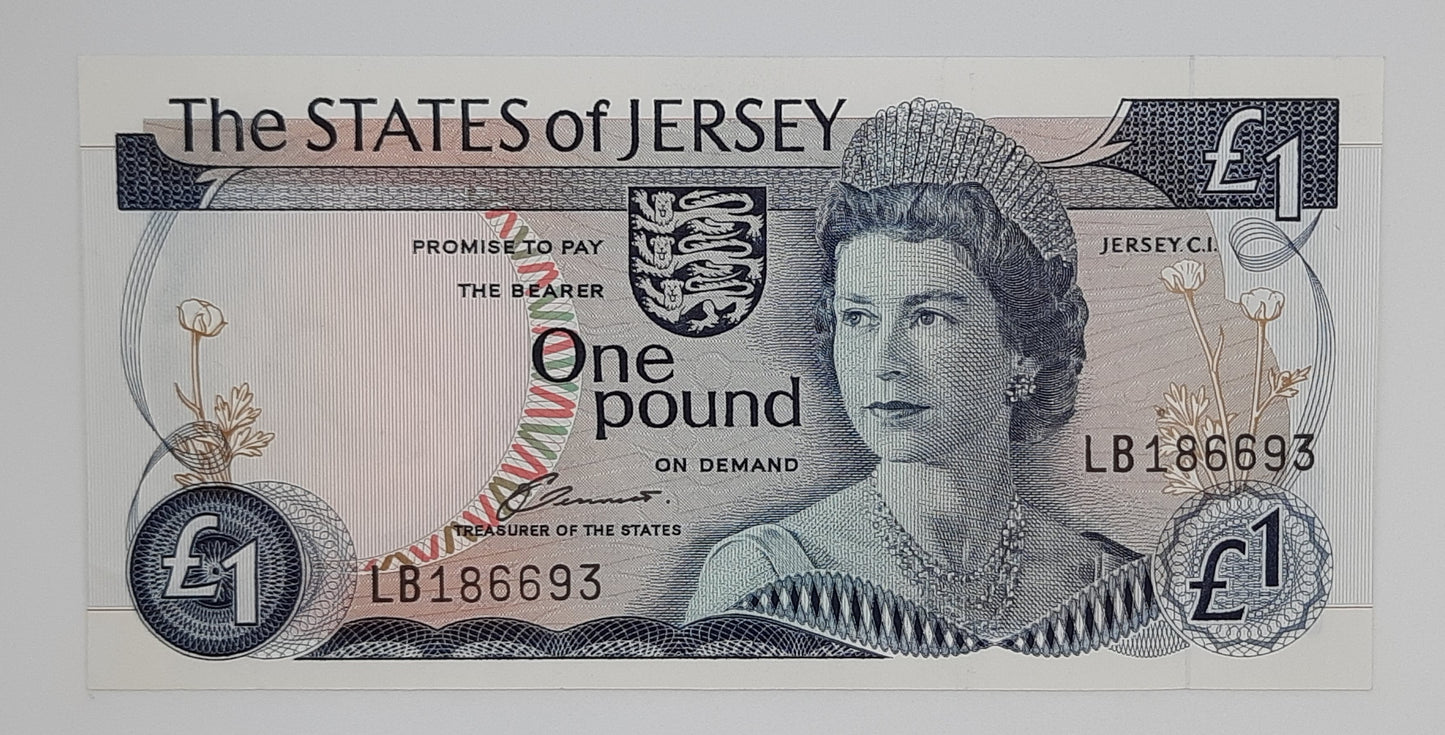 1976 States of Jersey, Channel Islands - 1 (One) Jersey Pound Banknote Serial No. LB 186693 P-11a