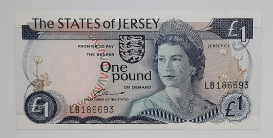 1976 States of Jersey, Channel Islands - 1 (One) Jersey Pound Banknote Serial No. LB 186693 P-11a