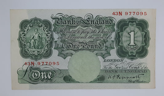 1934 Bank of ENGLAND, UK - £1 (One) British Pound Banknote Serial No. 43N 977095 B238