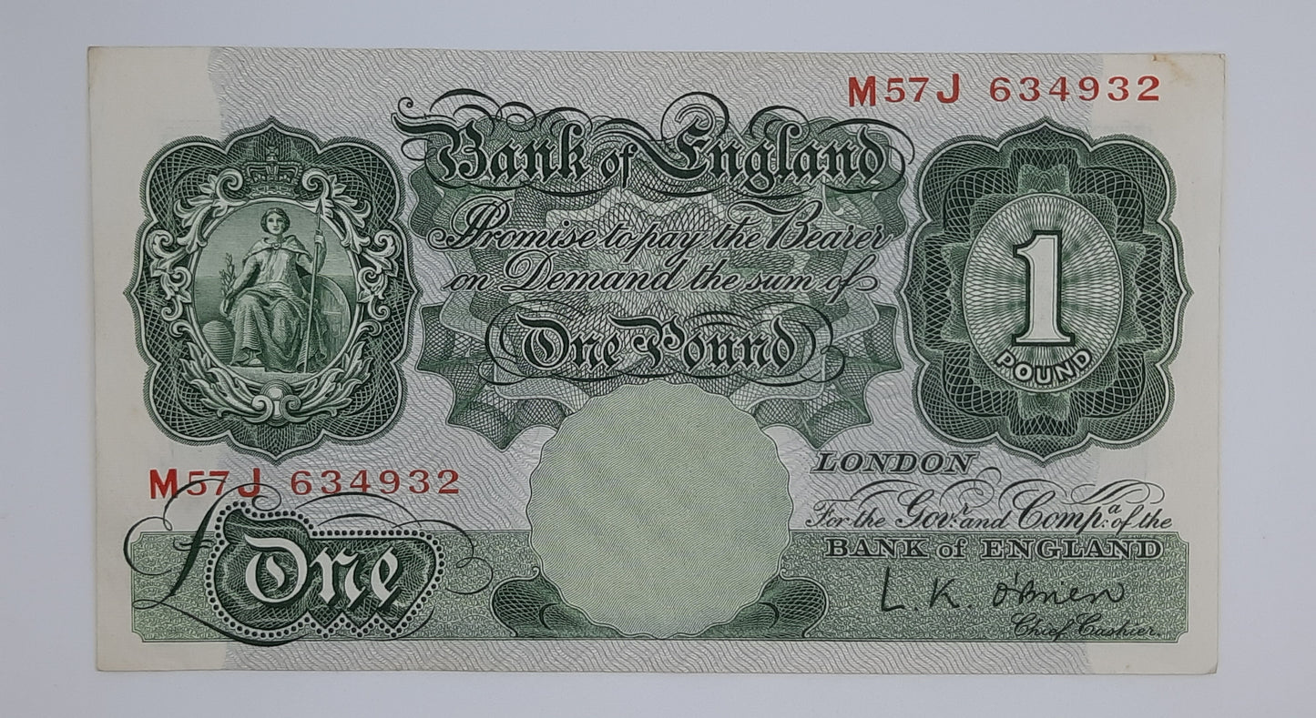 1955 Bank of ENGLAND, UK - £1 (One) British Pound Banknote Serial No. M57J 634932 B369b