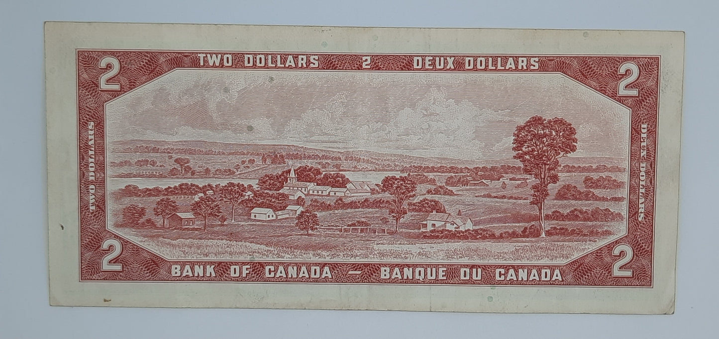 1954 Bank of Canada / Banque Du Canada - 2 (Two) Canadian Dollars CAD Banknote Serial No. OG 1081191 P-76