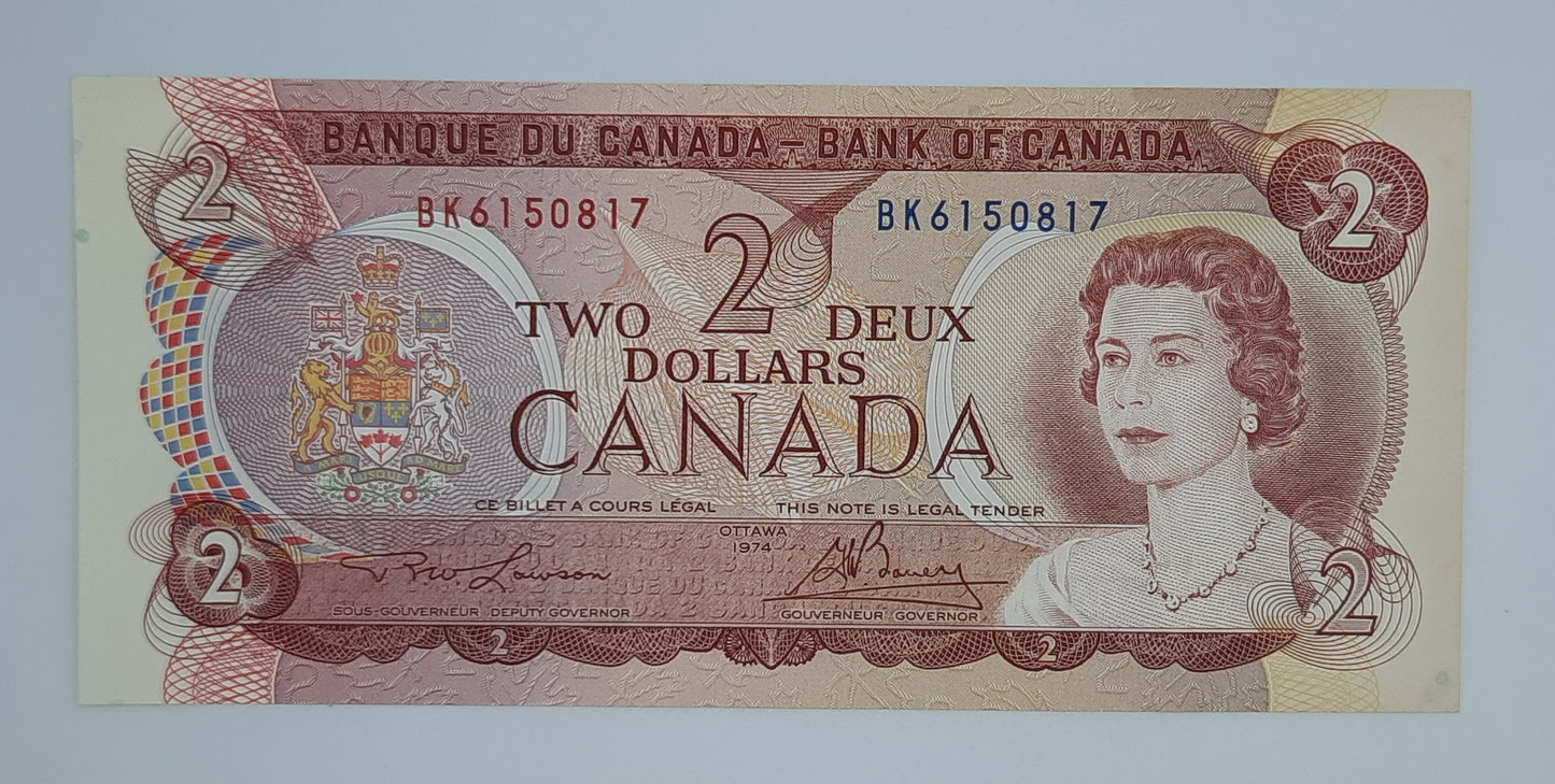 1974 Bank of Canada / Banque Du Canada - 2 (Two) Canadian Dollars CAD Banknote P-86