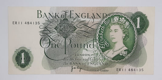 1970 Bank of ENGLAND, UK - £1 (One) British Pound Banknote Serial No. ER11 484135 P-374