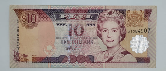 2002 Reserve Bank of Fiji - 10 (Ten) Fiji Dollars Banknote Serial No. AT 384907 P-106