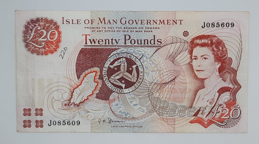2007 Isle of Man Government - 20 Pounds Manx IMP Banknote Serial No. J 085609 P-47a
