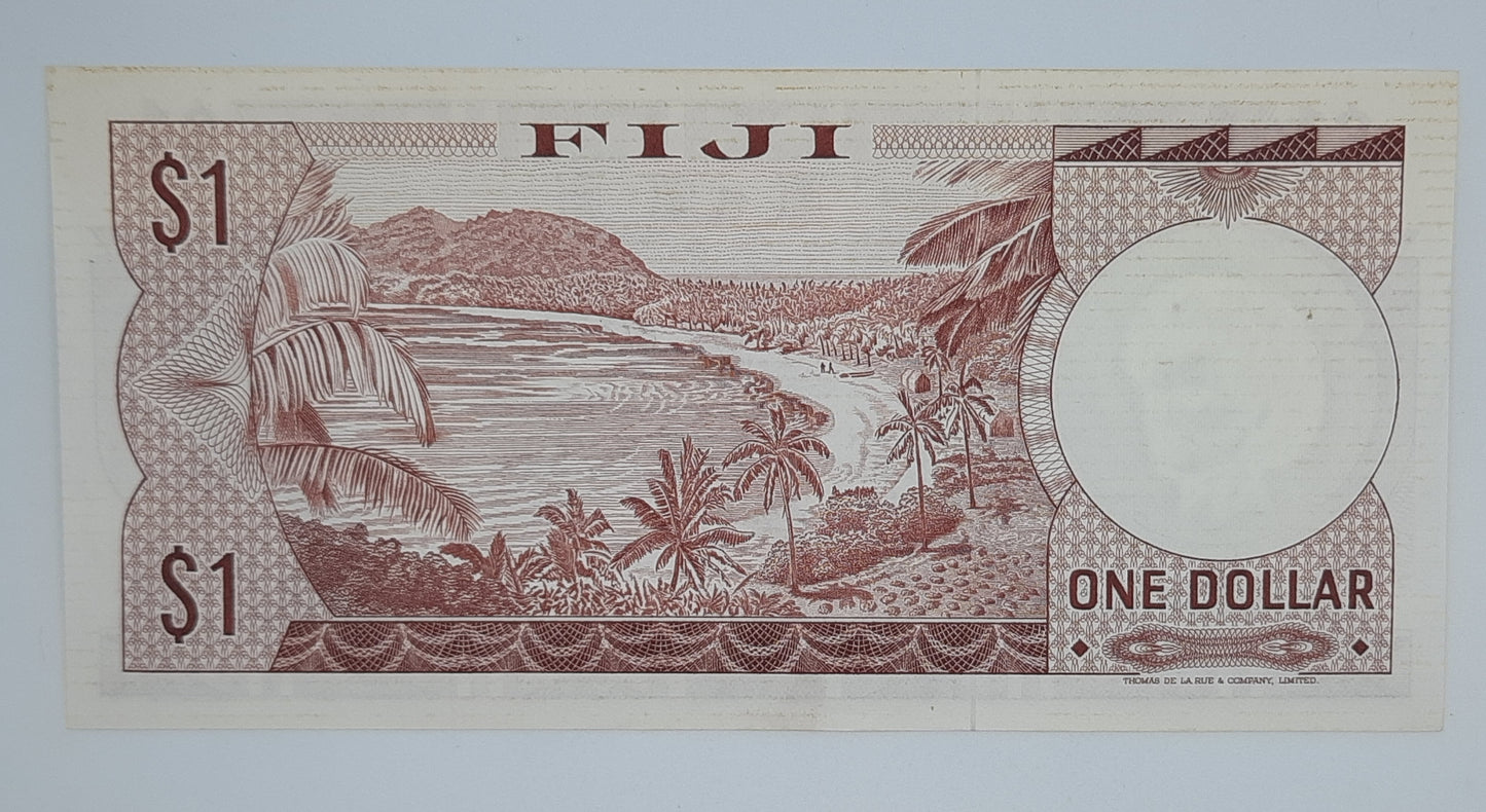 1974  Reserve Bank of Fiji - 1 (One) Fiji Dollar Banknote Serial No. B3 345455 P-71b