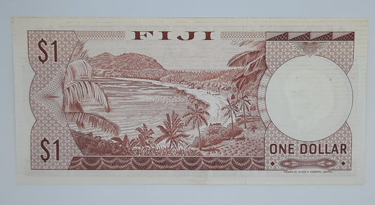 1974  Reserve Bank of Fiji - 1 (One) Fiji Dollar Banknote Serial No. B3 345455 P-71b