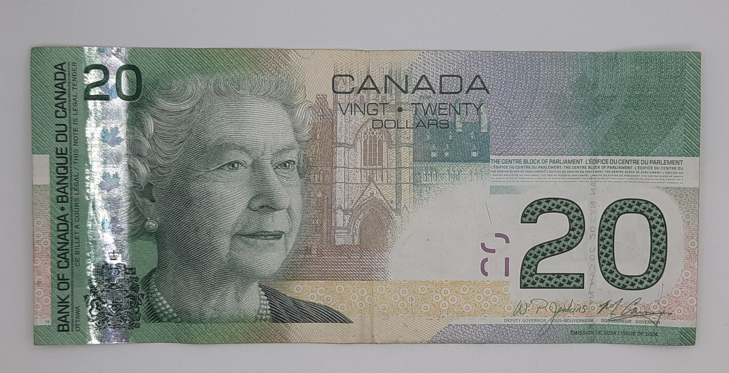 2009 (2004) Bank of Canada / Banque Du Canada - 20 Canadian Dollars CAD Banknote Serial No. EUM 0427672 P-103