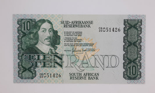 1982 South African Reserve Bank 10 (Ten) Rand ZAR Banknote, Bill No. C623 051426 P-120c