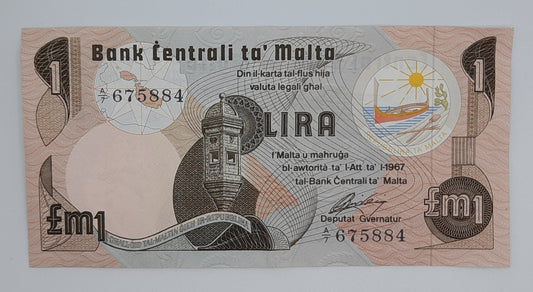 1967 (1979) Bank Centrali ta' Malta - 1 (One) Maltese Pound / Lira Banknote P-34b