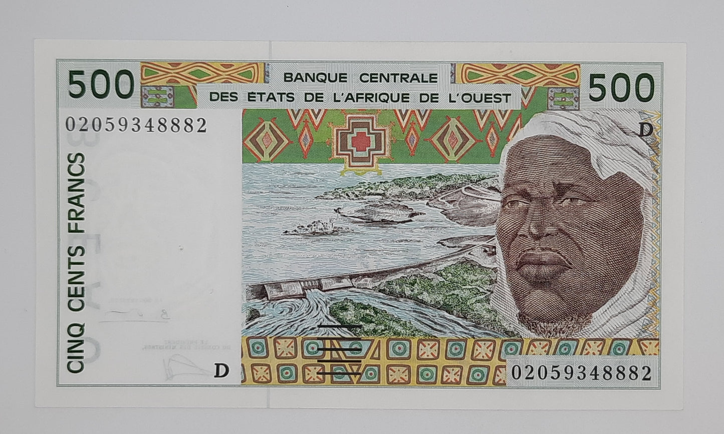 2002 Mali, Banque Centrale Des Etats De L'Afrique L'ouest - 500 CFA Francs Banknote Serial No. 02059348882 P-410d