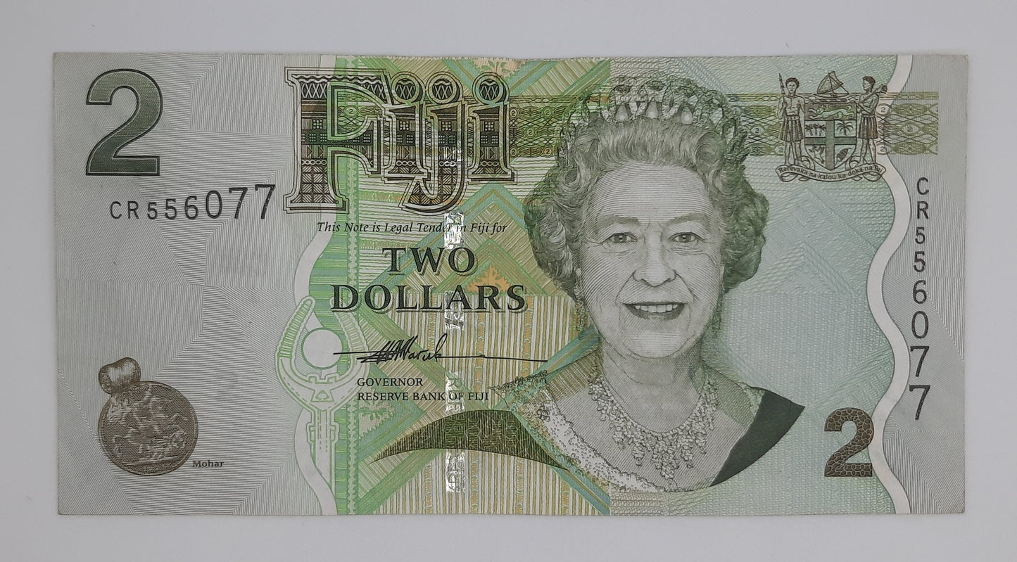 2007 Reserve Bank of Fiji - 2 (Two) Fiji Dollars Banknote Serial No. CR 556077 P-109a