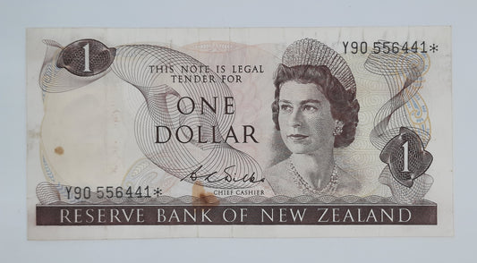 1968 (1973) Reserve Bank of New Zealand - $1 (One) NZD Dollar Replacement Banknote, Serial No. Y90 556441 * P-163b*
