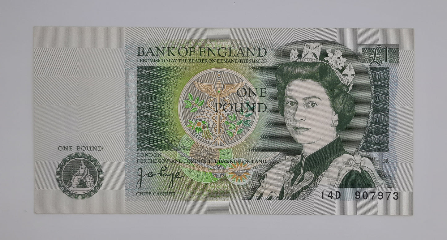 1978 Bank of ENGLAND, UK - £1 (One) British Pound Banknote Serial No.14D 907973 P-377a