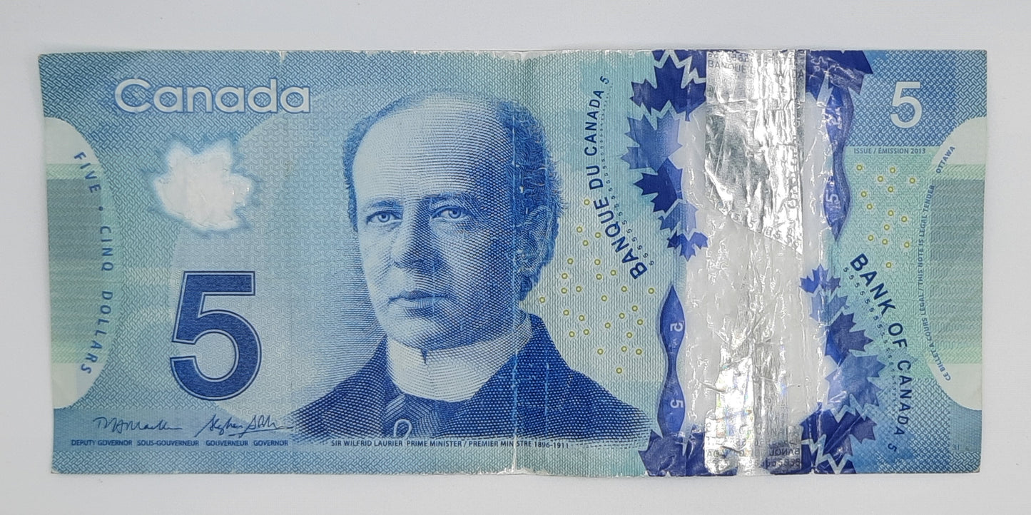 2013 Bank of Canada / Banque Du Canada - 5 Canadian Dollars CAD Banknote Serial No. HBS 1009956 P-106