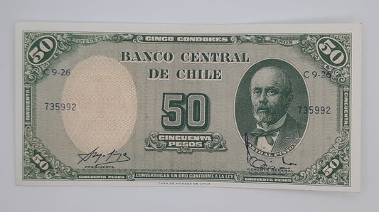 ND (1960–1964) Banco Central De Chile – 5 Céntesimos Overprint on 50 Pesos Pick# 126b | Overprint Note on Pick# 121