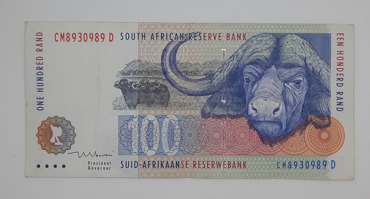 1999 South African Reserve Bank / 100 South African Rand ZAR Banknote Serial No. CM 8930989 D P-126b