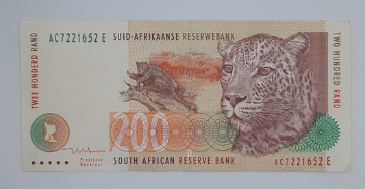 1999 South African Reserve Bank / 200 South African Rand ZAR Banknote Serial No. AC 7221652 E P-127b