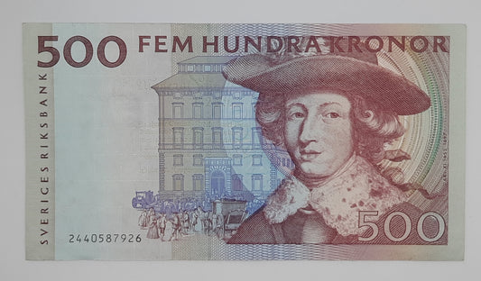 1992 Sweden, Sveriges Riksbank - 500 Swedish Kronor SEK Banknote Serial NO. 2440587926 P-59a