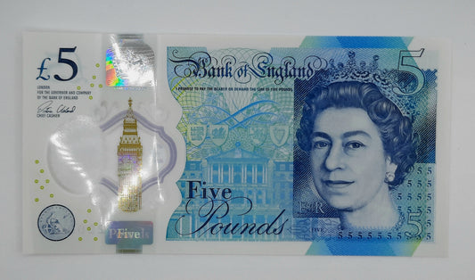 2016 Bank of ENGLAND, UK - £5 (Five) British Pounds Banknote P-394 Elizabeth II UNC