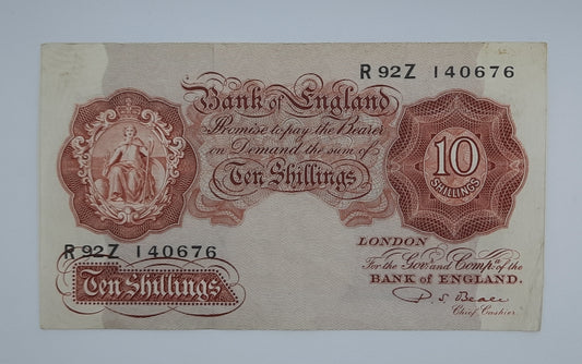 1950 Bank of ENGLAND, UK - 10 /- (Ten) British Shillings Banknote Serial No. R92Z 140676 B--226