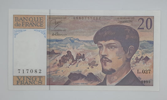 1990 Banque De France - 20 (Twenty) French Francs Banknote Serial No. L027 717082 P-151d