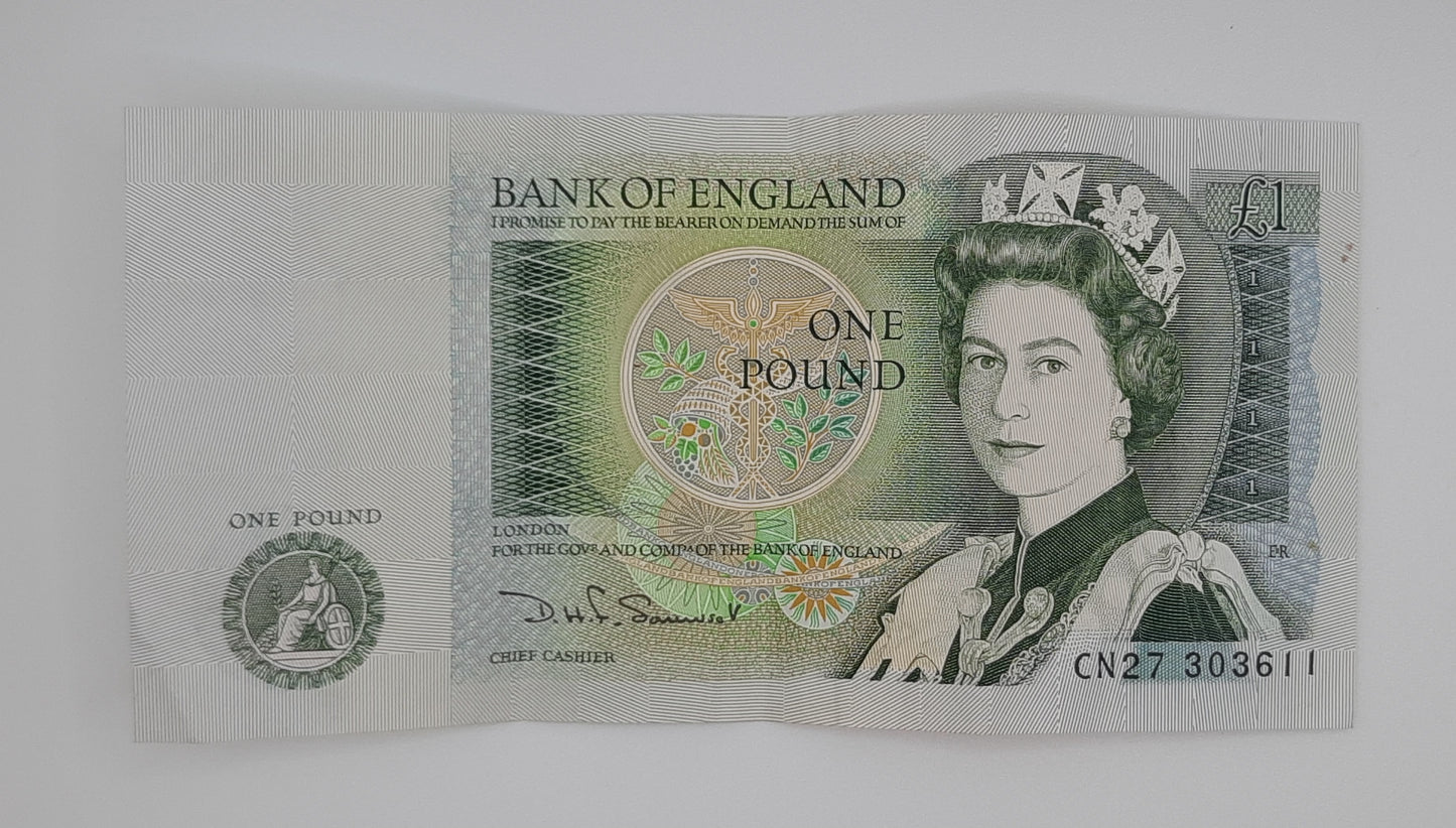 1981 Bank of ENGLAND, United Kingdom - £1 (One) British Pound Banknote, Serial No. CN27 303611