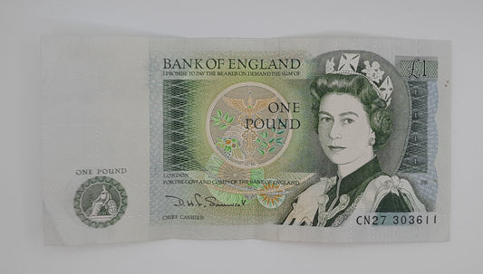 1981 Bank of ENGLAND, United Kingdom - £1 (One) British Pound Banknote, Serial No. CN27 303611