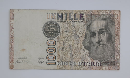 1982 Banca D'Italia, Italy - 1000 Italian Lire ITL Banknote P-109 Serial No. EE 716016 R