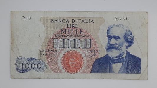 1962 Banca D'Italia, Italy - 1000 Italian Lire ITL Banknote P-96 Serial No. R10 907641
