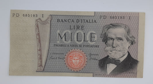 1980 Banca D'Italia, Italy - 1000 Italian Lire ITL Banknote P-109a Serial No. PD 685193 I