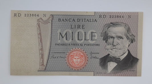 1980 Banca D'Italia, Italy - 1000 Italian Lire ITL Banknote P-109a Serial No. RD 223864 N