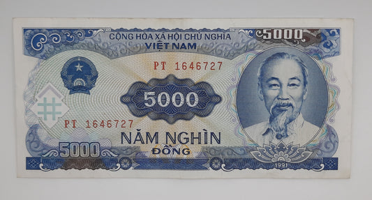 1991 Vietnam, Cong Hoa Xa Hoi Chu Nghia - 5000 Vietnamese Dong Banknote P-107