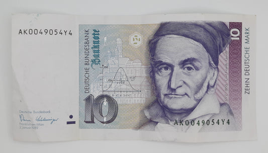 1991 Federal Republic of Germany BRD - 10 (Ten) German Mark Banknote P-38b Serial No. AK 0049054 Y4