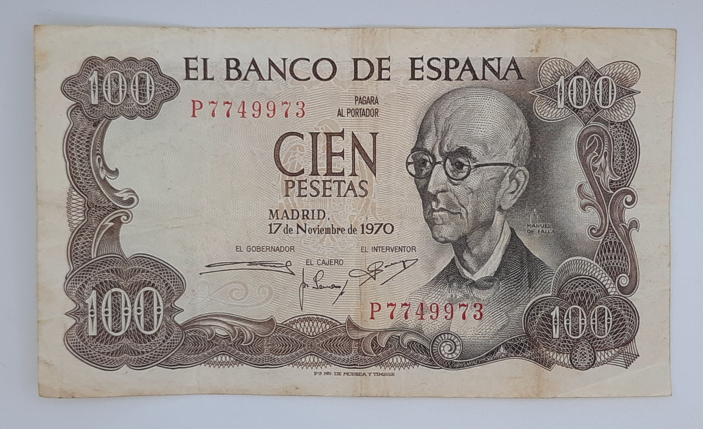 1970 Spain, Banco De Espana - 100 Spanish Pesetas Banknote ESP P-152 Serial No P 7749973