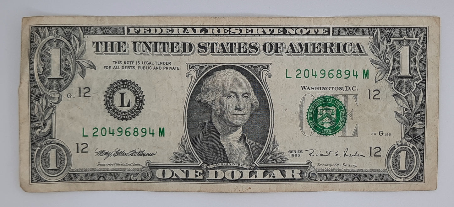 1995 United States of America - 1 (One) US Dollar Federal Reserve Banknote P-471 Serial No. L 20496894 M