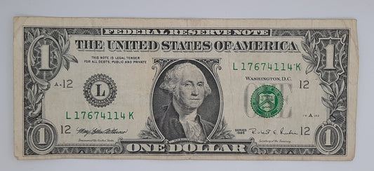 1995 United States of America - 1 (One) US Dollar Federal Reserve Banknote P-471 Serial No. L 17674114 K