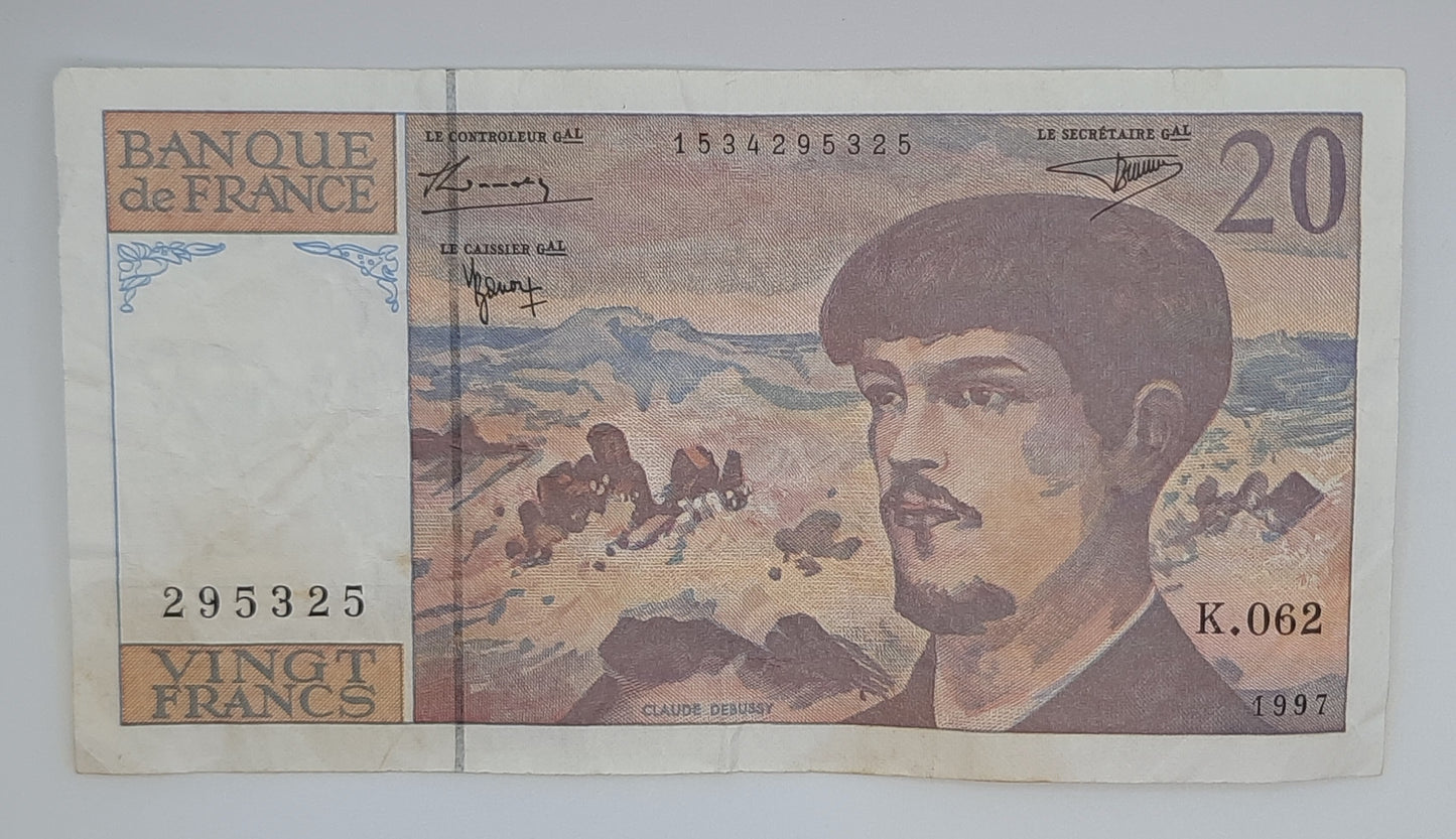 1997 Banque De France - 20 (Twenty) French Francs Banknote Serial No. K062 295325 P-151i