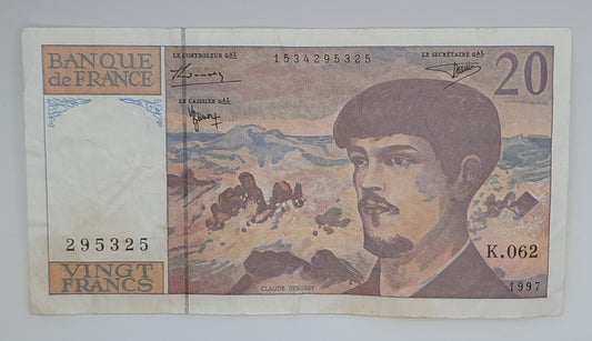 1997 Banque De France - 20 (Twenty) French Francs Banknote Serial No. K062 295325 P-151i
