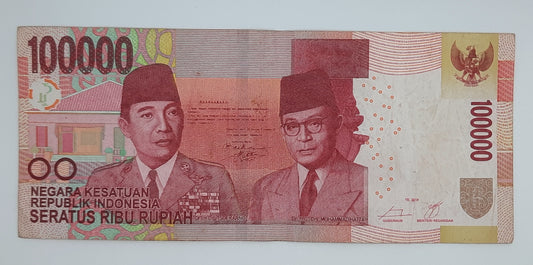 2014 Bank Indonesia - 100000 Indonesian Rupiah Banknote P-154 Serial No. AFU 413571