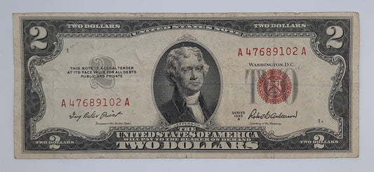 1953A United States of America - 2 (Two) US Dollars Silver Certificate Banknote P-380a Serial No. A 47689102 A