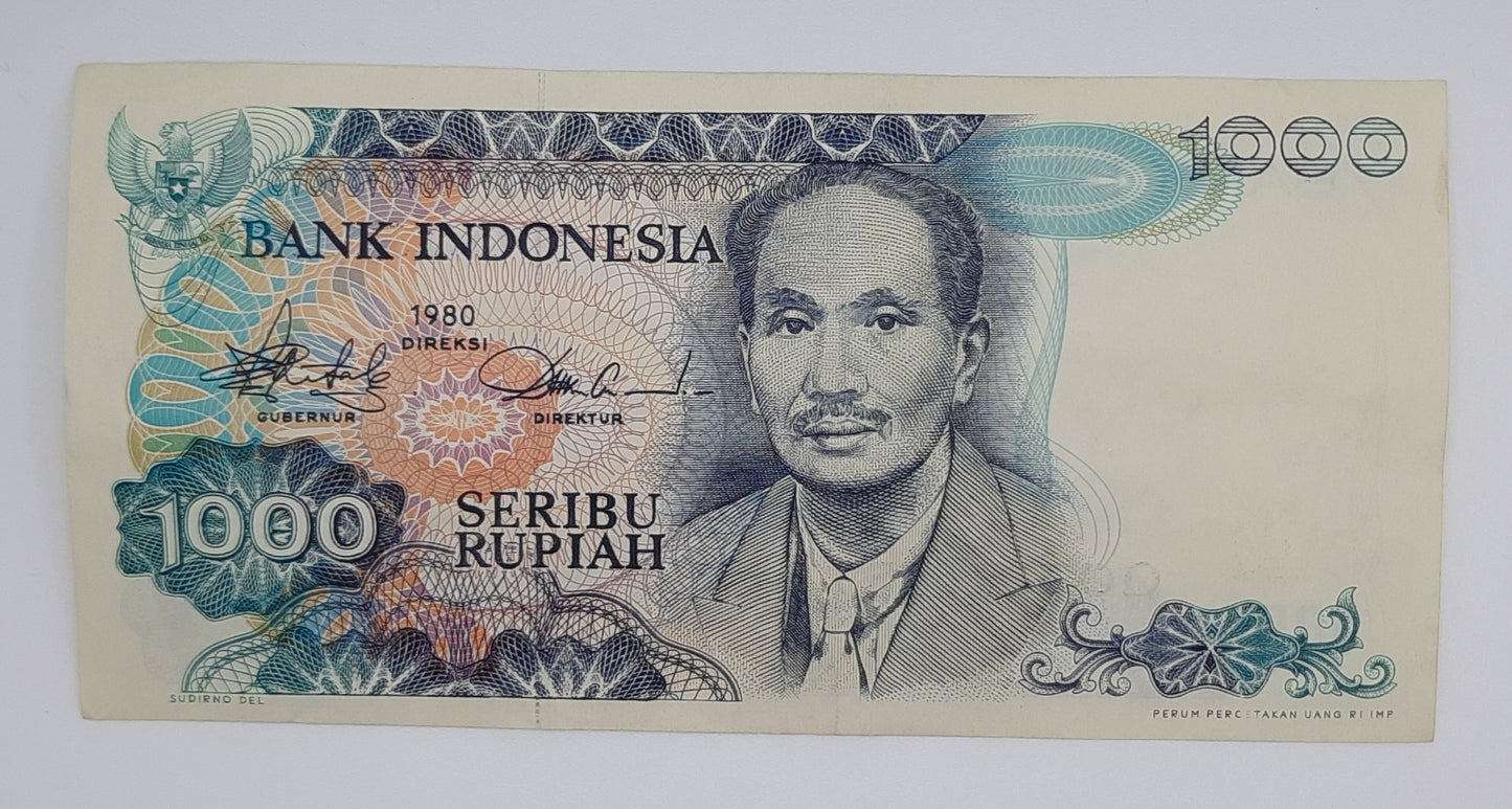 1980 Bank Indonesia - 1000 Indonesian Rupiah Banknote P-119 Serial No. OOJ 016559