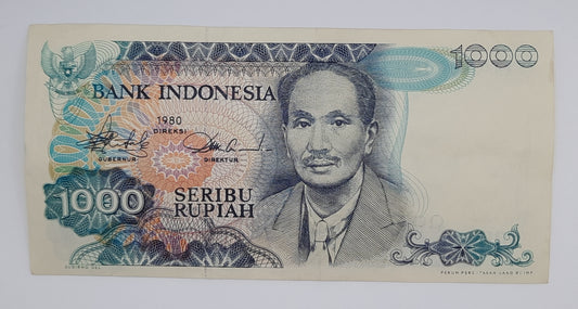 1980 Bank Indonesia - 1000 Indonesian Rupiah Banknote P-119 Serial No. OOJ 016559