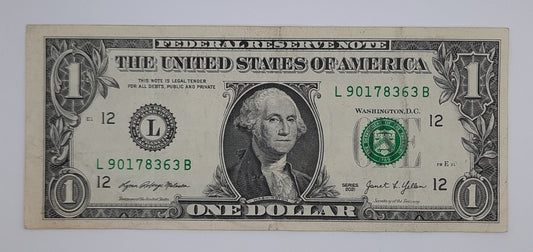 2021 United States of America - 1 (One) US Dollar Federal Reserve Banknote P-471 Serial No. L 90178363 B