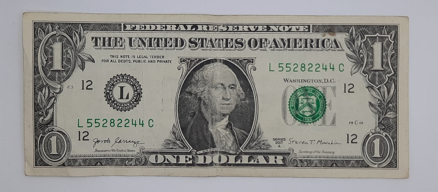 2017 United States of America - 1 (One) US Dollar Federal Reserve Banknote P-471 L 55282244 C