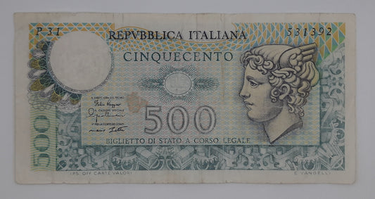1979 Banca D'Italia, Italy - 500 Italian Lire ITL Banknote P-94 Serial NO. P31 531392