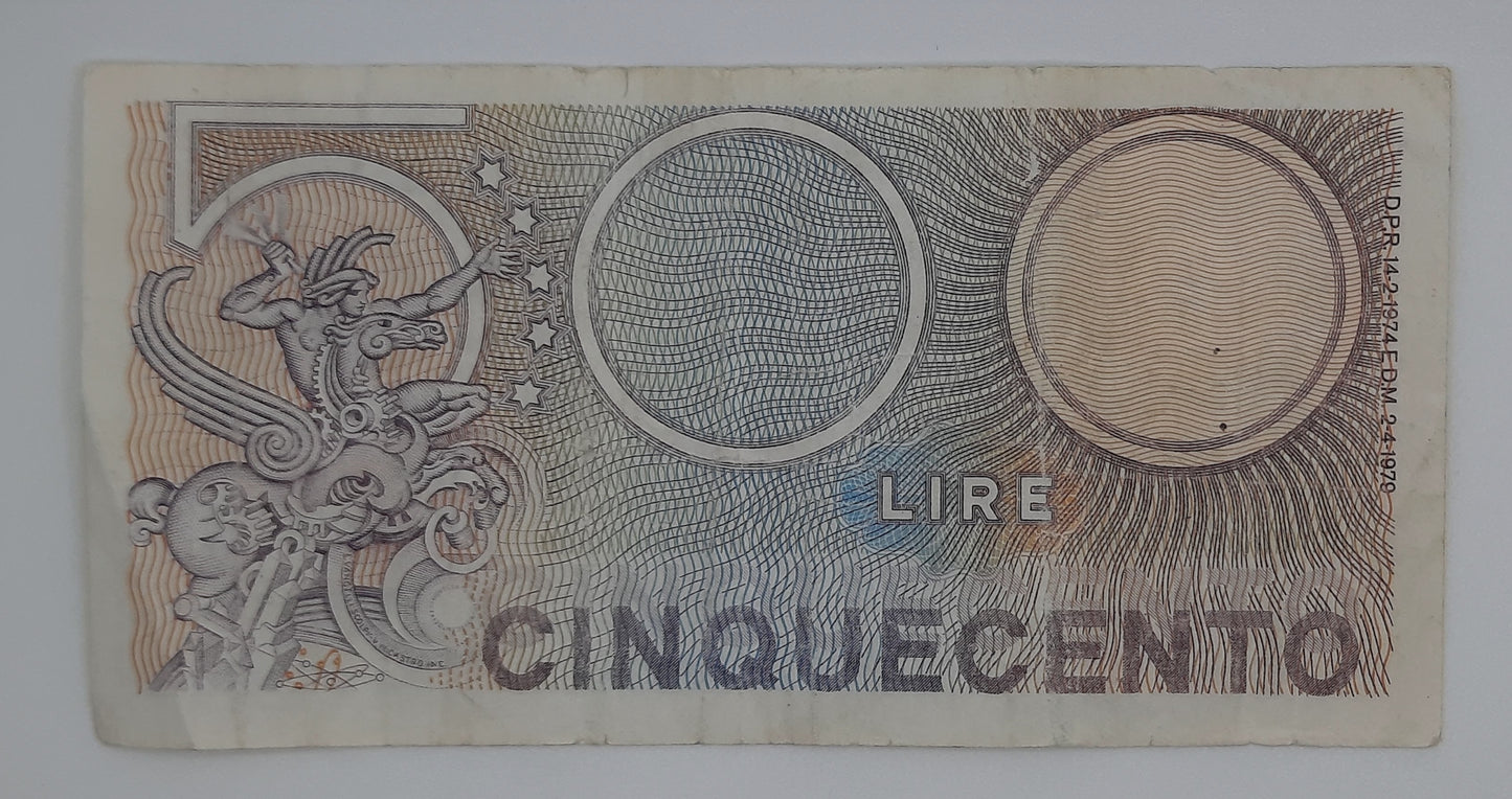 1979 Banca D'Italia, Italy - 500 Italian Lire ITL Banknote P-94 Serial NO. P31 531392